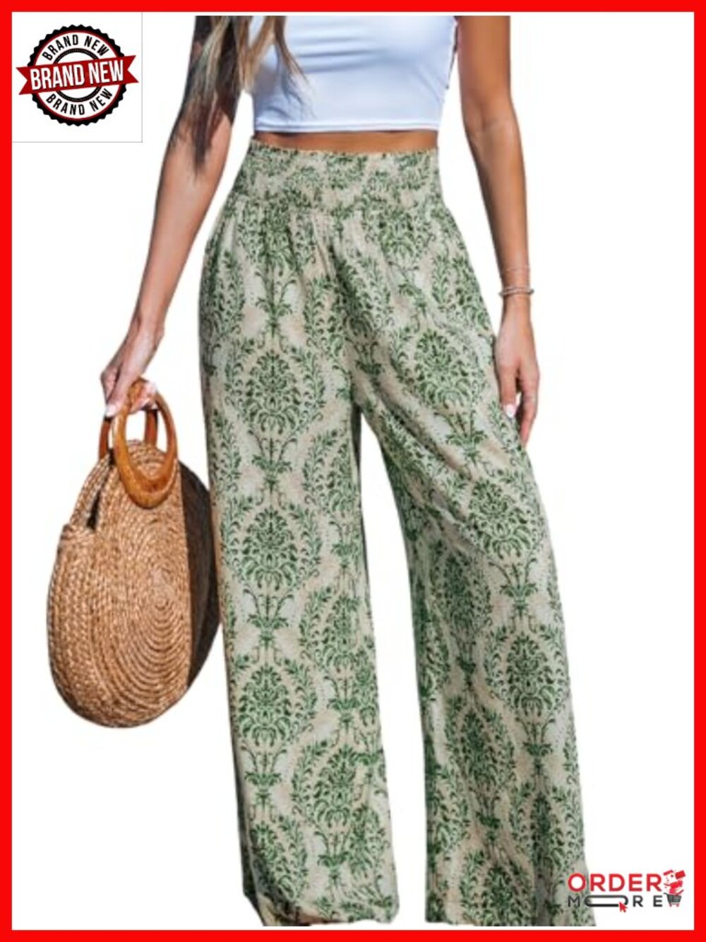Women's Elastic Wide Leg Beach Pants Floral Boho Tropical